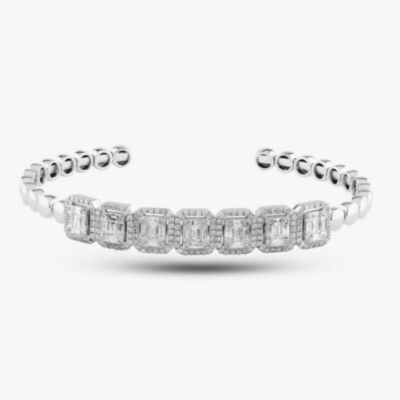 Pre-Owned 14ct White Gold 2.12ct Diamond Multi Cluster 17cm Torque Bangle 4321155125