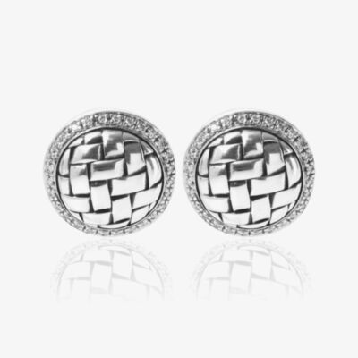 Pre-Owned Sterling Silver Diamond Set Plaited Stud Earrings 4325135
