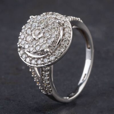 Pre-Owned 9ct White Gold Diamond Tiered Cluster Ring 4328019