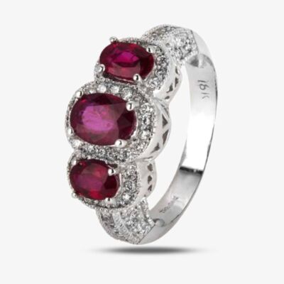Pre-Owned 18ct White Gold 1.60ct Ruby & 0.55ct Diamond Triple Cluster Ring 4328034