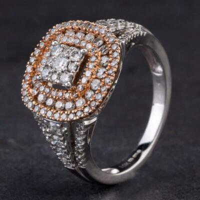 Pre-Owned 9ct Two Colour Gold 1.06ct Diamond Cluster Ring 4328068