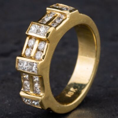 Pre-Owned 18ct Diamond Fancy 2 Row Band Ring 4328152