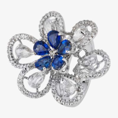 Pre-Owned 18ct White Gold 2.29ct Sapphire & 2.00ct Diamond Flower Cluster Ring 4328189