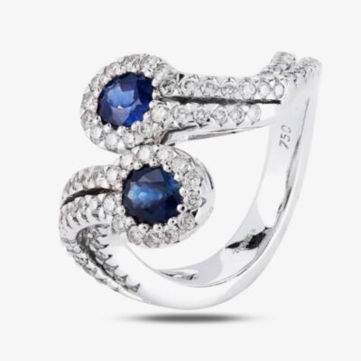 Pre-Owned 18ct White Gold 1.00ct Sapphire & 0.80ct Diamond Twist Ring 4328395