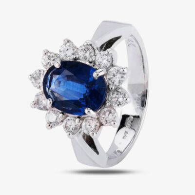 Pre-Owned 14ct White Gold 1.90ct Sapphire & 0.50ct Diamond Cluster Ring 4328396