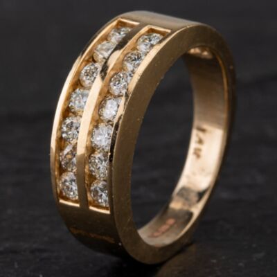 Pre-Owned 14ct Yellow Gold 2 Row Diamond Band Ring 4328665