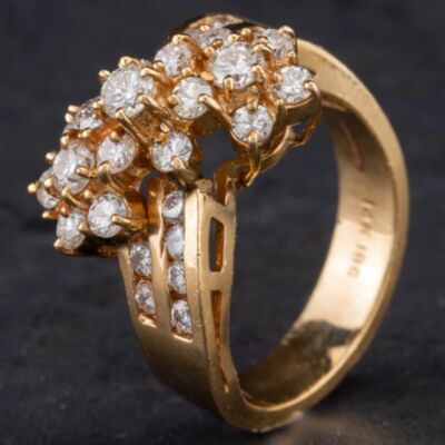 Pre-Owned 14ct Diamond Triple Cluster Cross Over Ring 4328783
