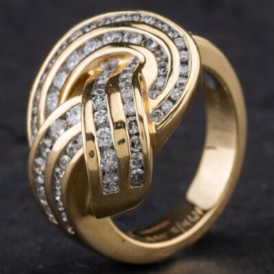 Pre-Owned 14ct 2 Row Diamond Set Knot Design Cluster Ring 4328784