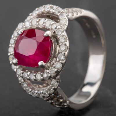 Pre-Owned 18ct White Gold Oval 3.05ct Ruby & 1.34ct Diamond Fancy Tiered Ring 4332184