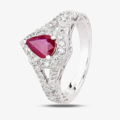 Pre-Owned 18ct White Gold 0.95ct Pear Shaped Ruby & 0.70ct Diamond Cluster Ring 4335021