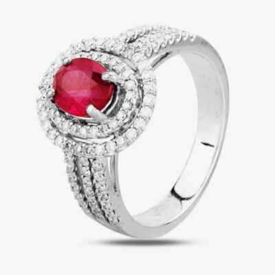 Pre-Owned 18ct White Gold 1.10ct Ruby & 0.60ct Diamond Double Halo Ring 4335036
