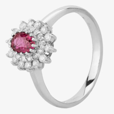 Pre-Owned 14ct White Gold 0.60ct Ruby & 0.30ct Diamond Cluster Ring 4335048