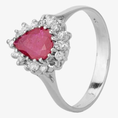 Pre-Owned 14ct White Gold 0.80ct Ruby & 0.25ct Diamond Pear Shaped Halo Ring 4335057