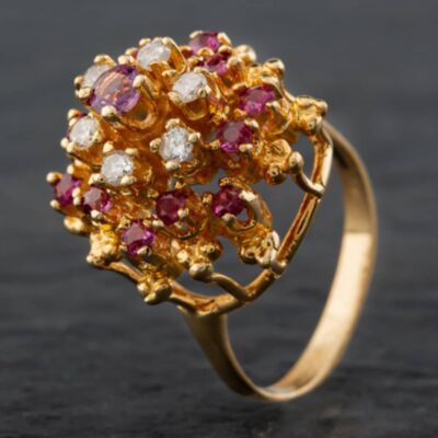 Pre-Owned 9ct Yellow Gold 0.30ct Brilliant Cut 1.00ct Ruby Tiered Cluster Ring 4335083