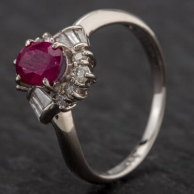 Pre-Owned Platinum Oval 1.05ct Ruby & 0.28ct Diamond Cluster Ring 4335087