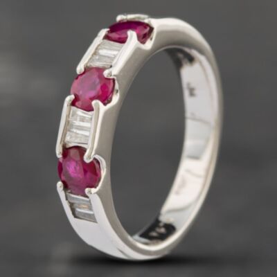 Pre-Owned Platinum 0.94ct Ruby & 0.18ct Baguette Cut Diamond Half Eternity Ring 43351010