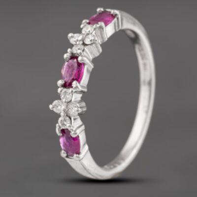 Pre-Owned Platinum Ruby & 0.13ct Brilliant Cut Diamond Half Eternity Ring 43351038