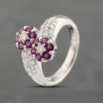 Pre-Owned Platinum 0.98ct Ruby & 0.65ct Diamond Double Cluster Cluster Ring 43351064