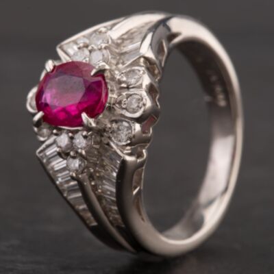 Pre-Owned Platinum 1.16ct Ruby & 0.96ct Diamond Cluster Ring 4335126
