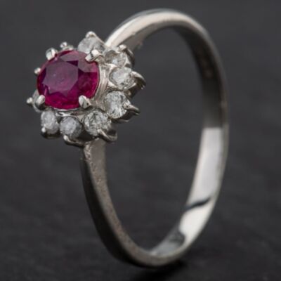 Pre-Owned Platinum Diamond Ruby Cluster Ring 4335143