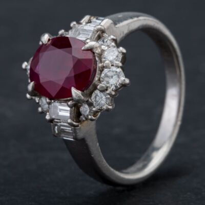 Pre-Owned Platinum 0.91ct Ruby & 2.62ct Brilliant Diamond Cluster Ring 4335160