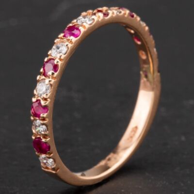 Pre-Owned 14ct Rose Gold 0.36ct Ruby & Brilliant Cut 0.24ct Diamond Half Eternity Ring 4335169