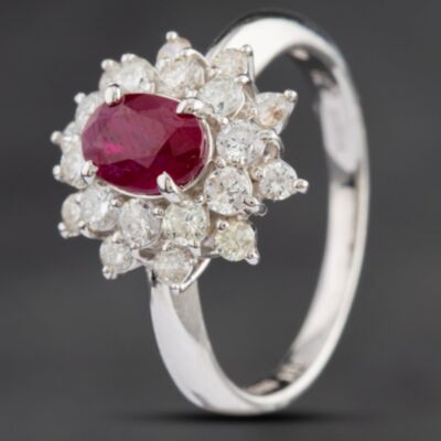 Pre-Owned Platinum 1.06ct Ruby & 0.71ct Brilliant Cut Diamond Cluster Ring 4335210