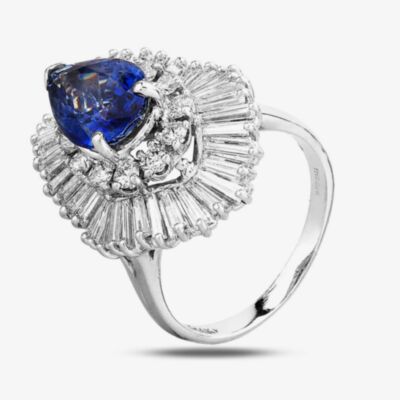 Pre-Owned White Gold Pear Shaped 2.00ct Sapphire & 3.00ct Diamond Cluster Ring 4336043