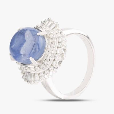 Pre-Owned Platinum 9.94ct Oval Star Sapphire & 0.88ct Brilliant Cut Diamond Cluster Ring 43361016