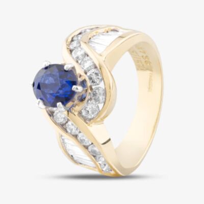 Pre-Owned 18ct Yellow Gold 1.39ct Oval Cut Sapphire & 1.40ct Diamond Twist Cluster Ring 43361017