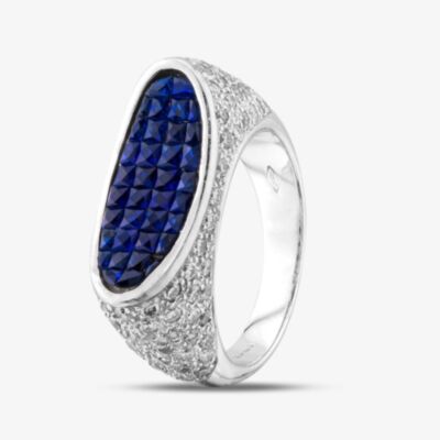 Pre-Owned 18ct White Gold Sapphire & Brilliant Cut Diamond Oval Pave Dress Ring 43361092
