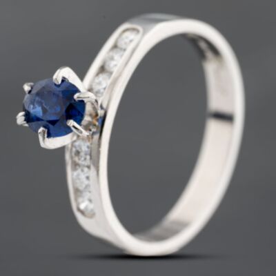 Pre-Owned Platinum Sapphire & 0.30ct Brilliant Cut Diamond Dress Ring 43361196