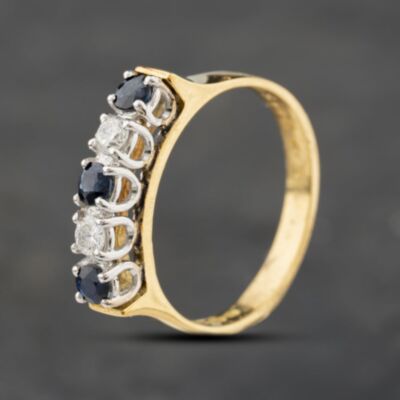 Pre-Owned 18ct Yellow Gold Sapphire & 0.20ct Brilliant Cut Diamond Half Eternity Ring 43361211