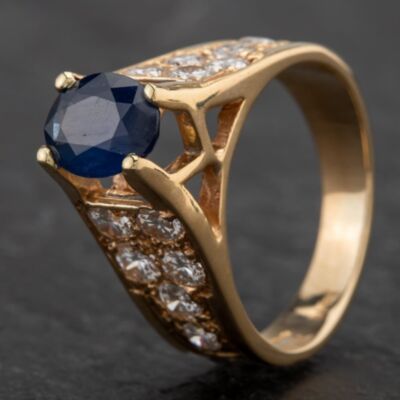 Pre-Owned 14ct Yellow Gold 2 Row Sapphire and Diamond Ring 4336131