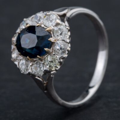 Pre-Owned 14ct White Gold 2.10ct Sapphire & Brilliant 1.03ct Diamond Cluster Ring 4336146