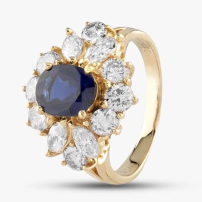Pre-Owned 18ct Yellow Gold 1.46ct Sapphire & 1.80ct Diamond Cluster Ring 433615632