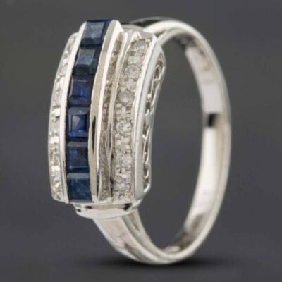 Pre-Owned Platinum Sapphire & Brilliant Cut Diamond Three Row Dress Ring 433615752