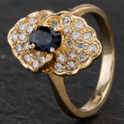 Pre-Owned 14ct Yellow Gold Diamond and Sapphire Marquise Cluster Ring 4336226