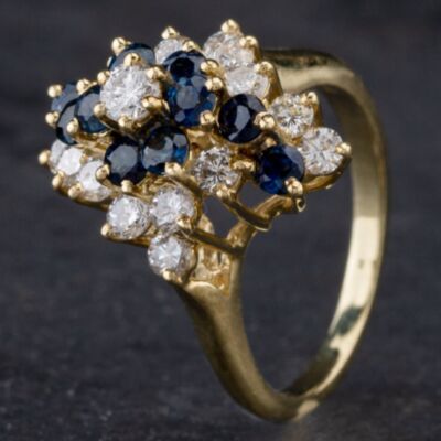 Pre-Owned 14ct Yellow Gold Diamond Sapphire Cluster Ring 4336276