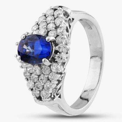 Pre-Owned Platinum 1.17ct Sapphire & 0.50ct Brilliant Cut Diamond Multi Row Cluster Ring 4336301