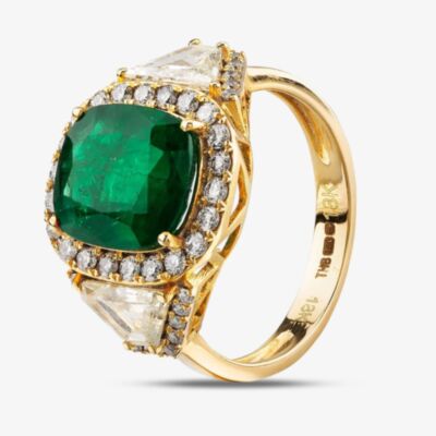 Pre-Owned 18ct Yellow Gold 3.48ct Emerald & 1.32ct Diamond Cushion Cluster Ring 4337030