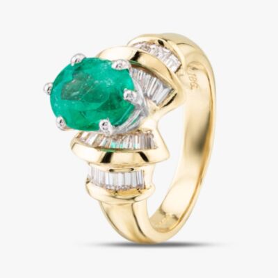 Pre-Owned 14ct Yellow Gold 2.13ct Oval Cut Emerald & 0.80ct Baguette Cut Diamond Set Shoulders Dress Ring 43371022