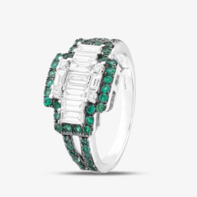 Pre-Owned 18ct White Gold Emerald & Diamond Fancy Dress Ring 43371029