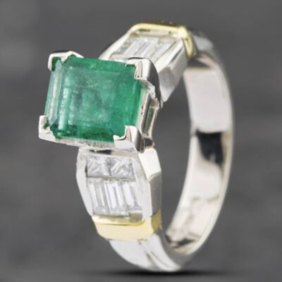 Pre-Owned 14ct Two Colour Gold Emerald & Diamond Dress Ring 43371044