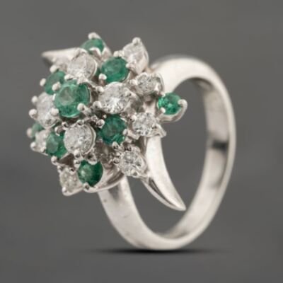 Pre-Owned Platinum 0.76ct Emerald & 0.84ct Brilliant Cut Diamond Multi Stone Cluster Ring 43371066