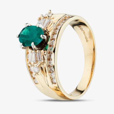 Pre-Owned 14ct Yellow Gold Emerald & 0.63ct Diamond Cluster Ring 43371070