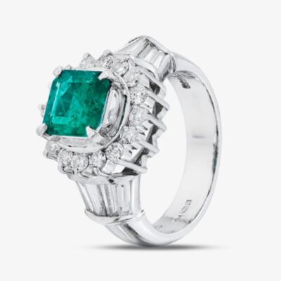 Pre-Owned Platinum 1.17ct Emerald & 0.97ct Diamond Cluster Ring 43371078