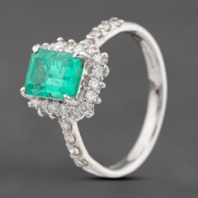 Pre-Owned Platinum 1.30ct Emerald & 0.45ct Brilliant Cut Diamond Cluster Ring 43371081
