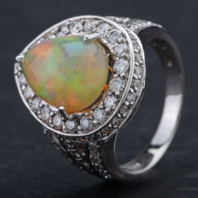 Pre-Owned 14ct White Gold 3.11ct Opal & 1.51ct Diamond Cluster Ring 4338017