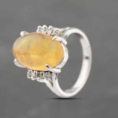 Pre-Owned Platinum Opal & 0.25ct Diamond Oval Dress Ring 43381028
